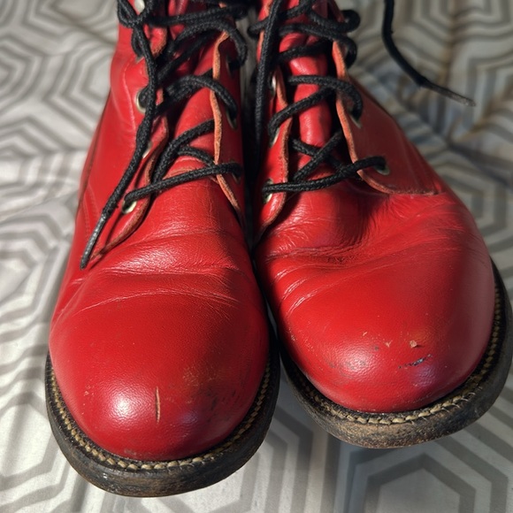 Justin red leather lace up boot sz 5 B - Picture 6 of 11